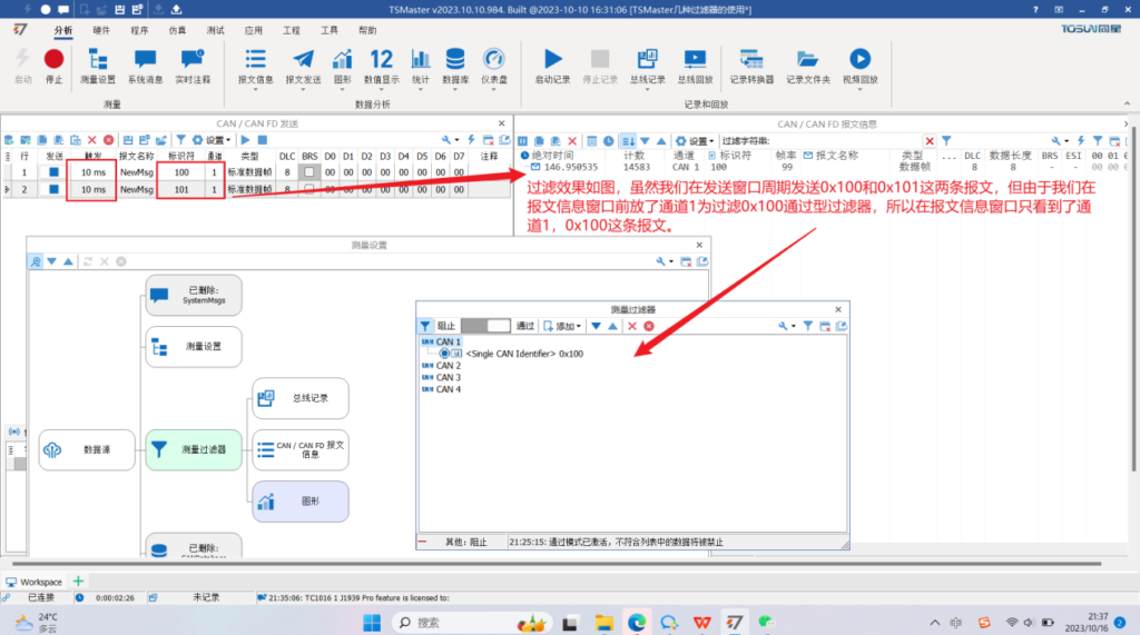 Comparison and use of several TSMaster filters